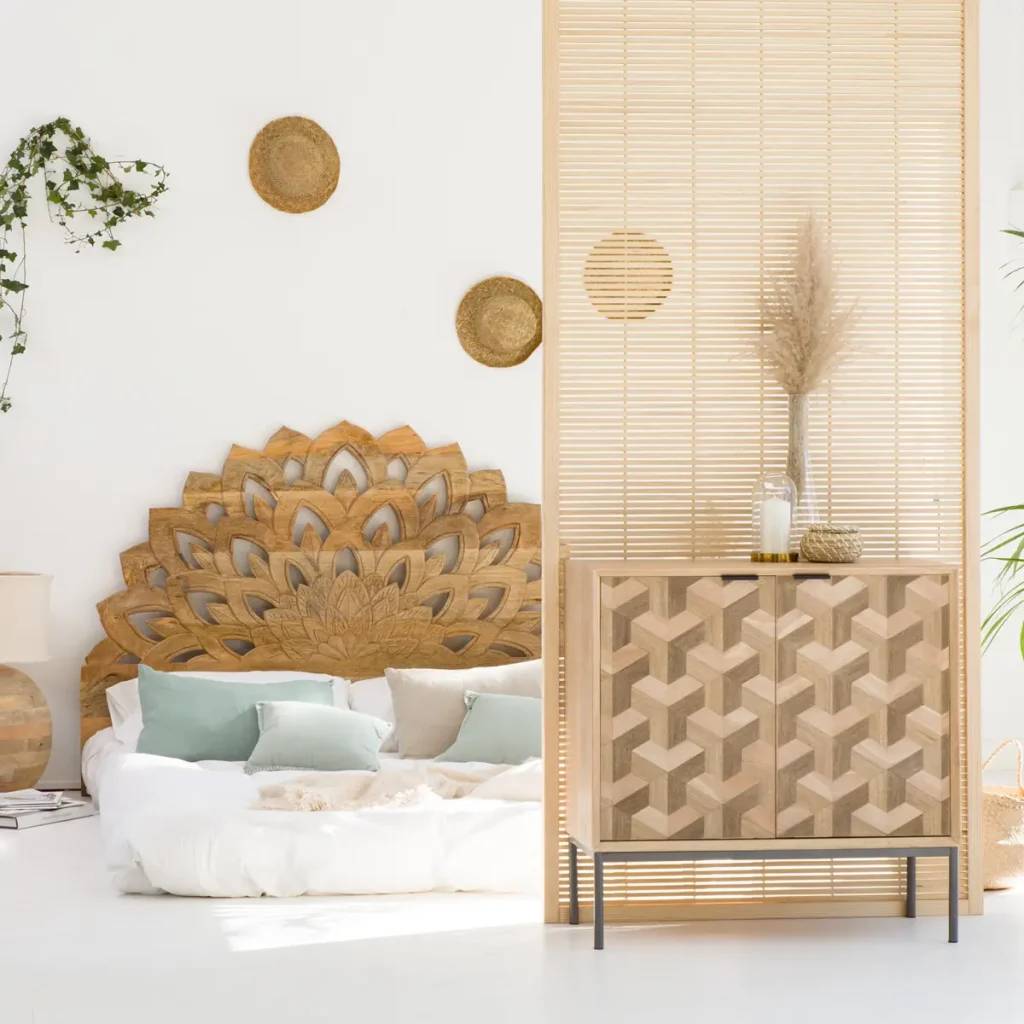 Tête de lit lotus en bois de manguier sculpté 160 cm Valentina