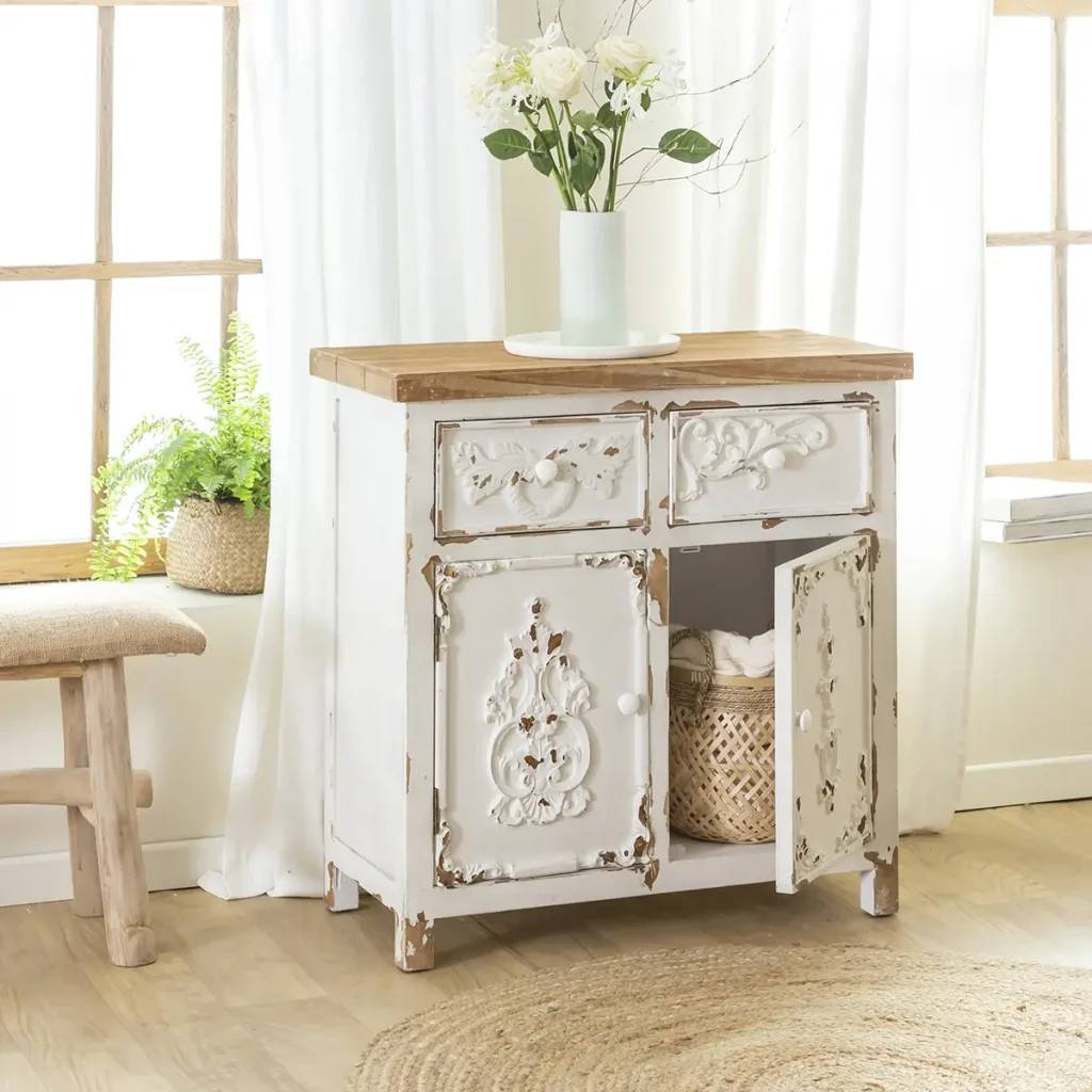 Petit buffet blanc en pin massif brossé Bastille - Buffet - Buffet & Vaisselier - Produits