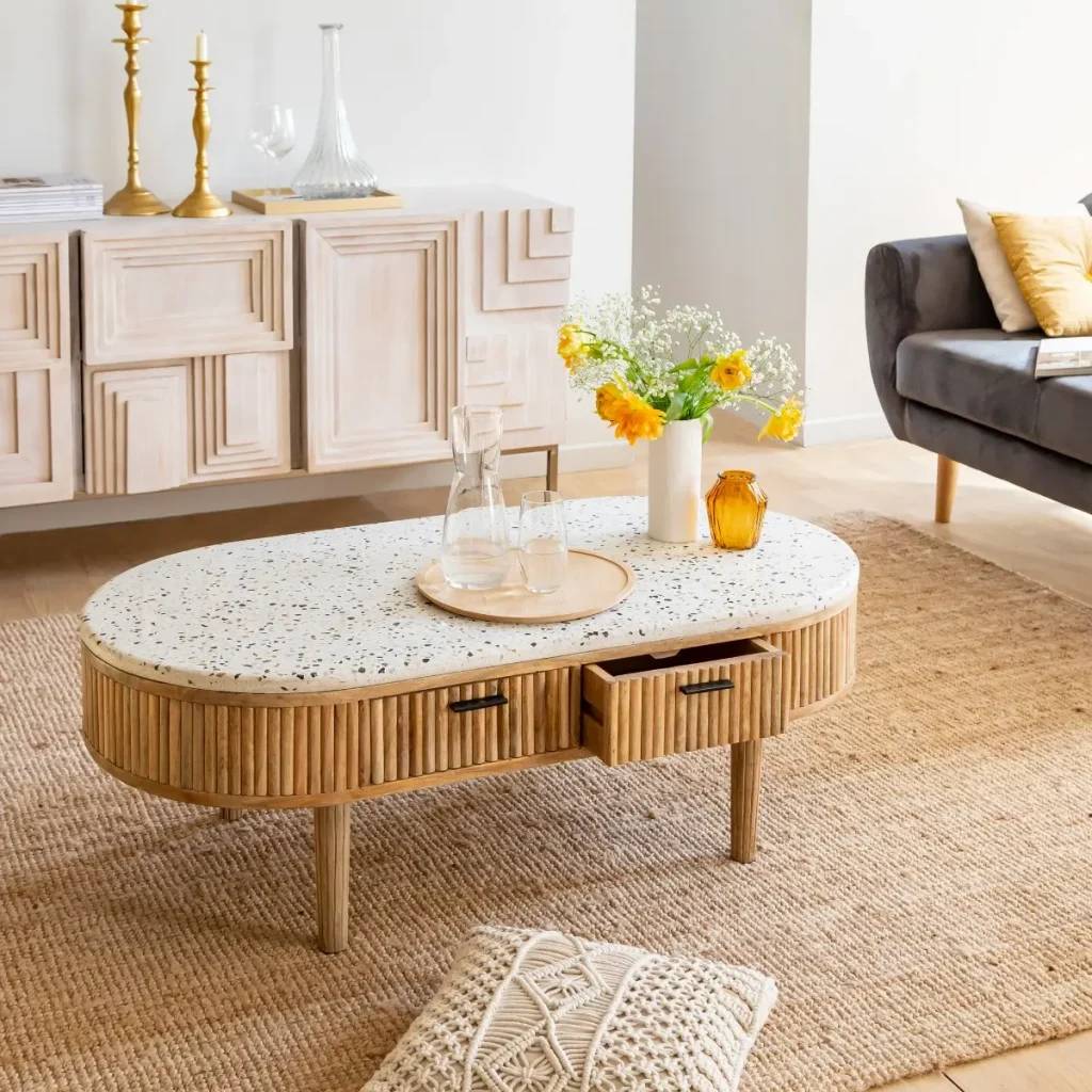 Table basse en terrazzo et bois de manguier Ambrine