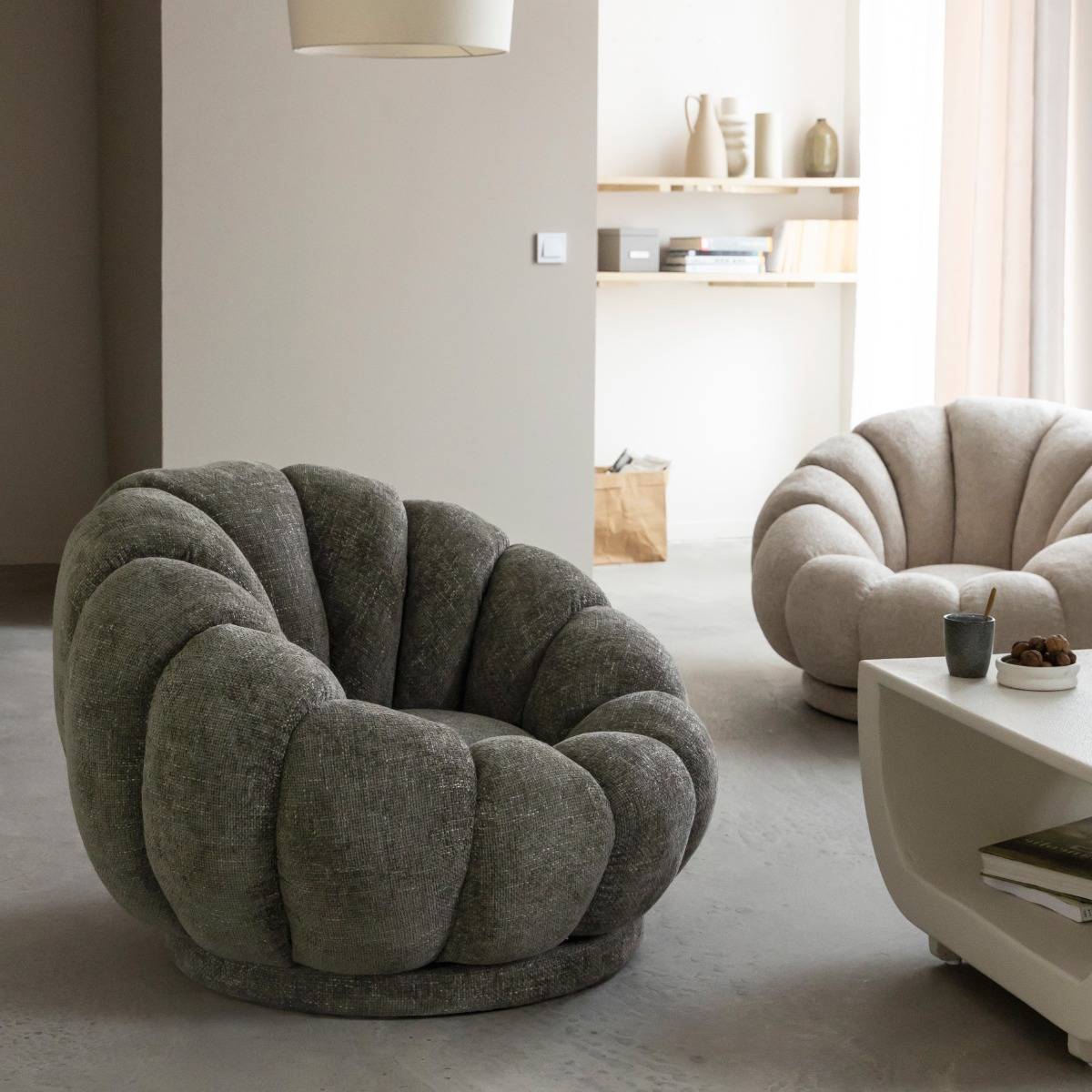 Fauteuil nuage en tissu vert gris Héléna