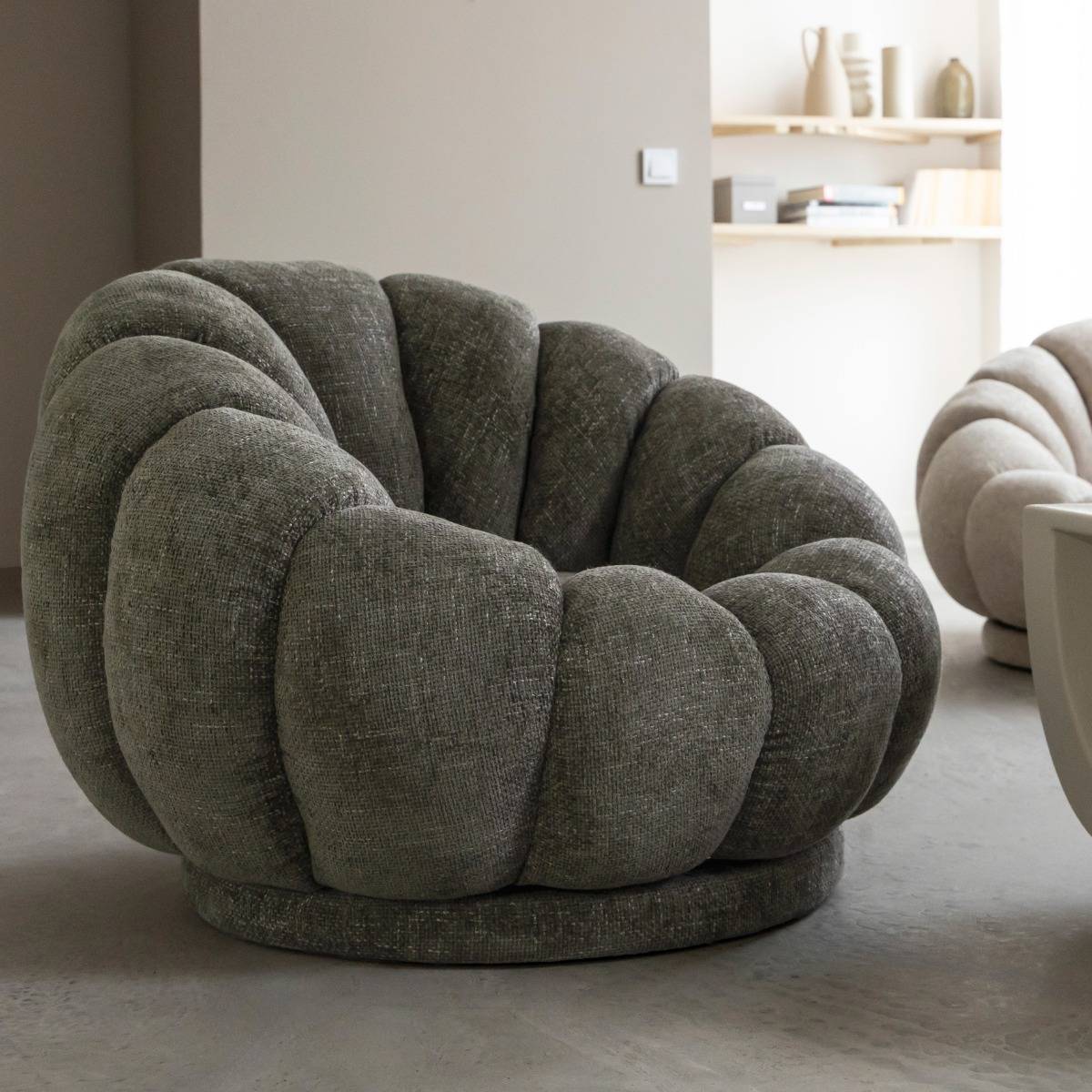 Fauteuil nuage en tissu vert gris Héléna