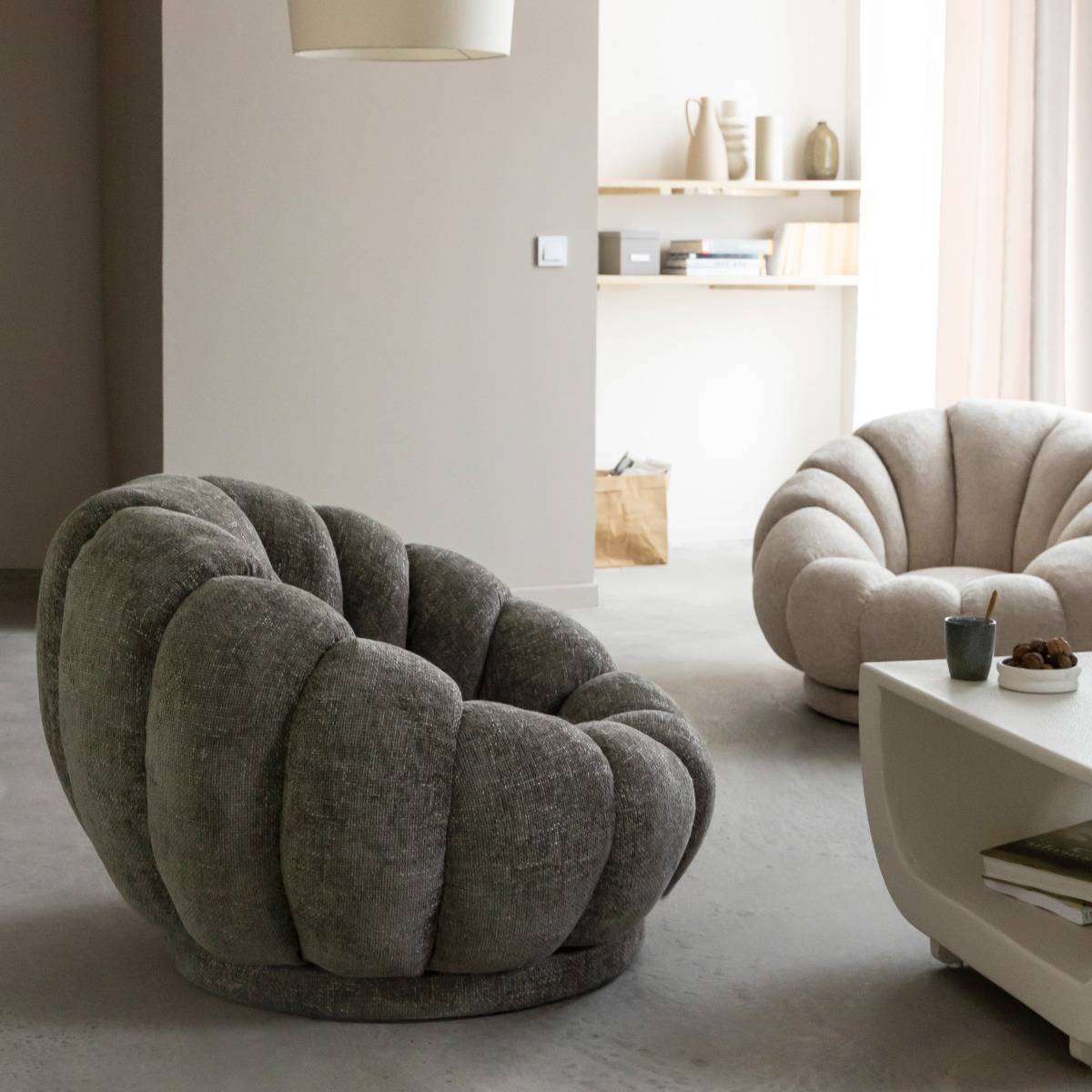 Fauteuil nuage en tissu vert gris Héléna