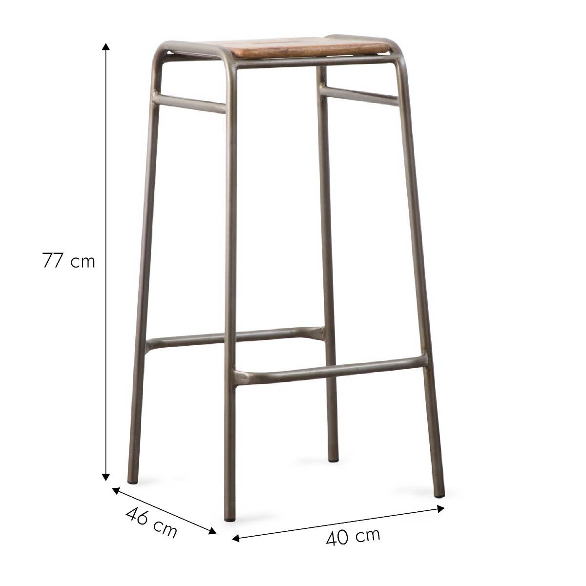 Tabouret de bar écolier bois et métal 77cm Marcus