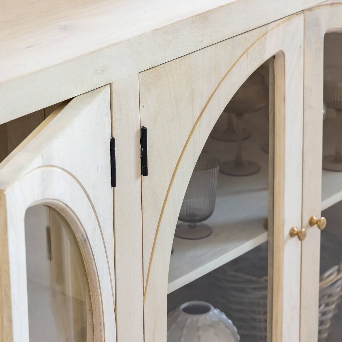 Buffet vitré en bois de manguier blanchi Miliam