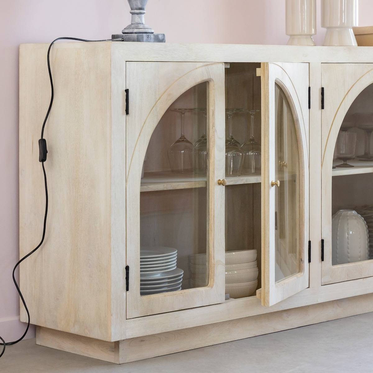 Buffet vitré en bois de manguier blanchi Miliam