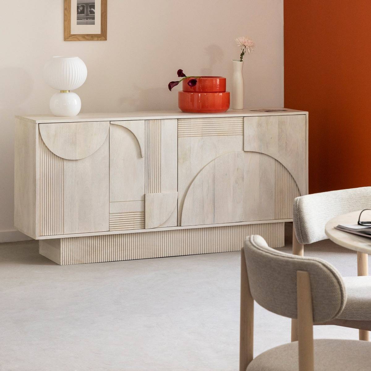 Buffet en bois de manguier blanchi Miliam