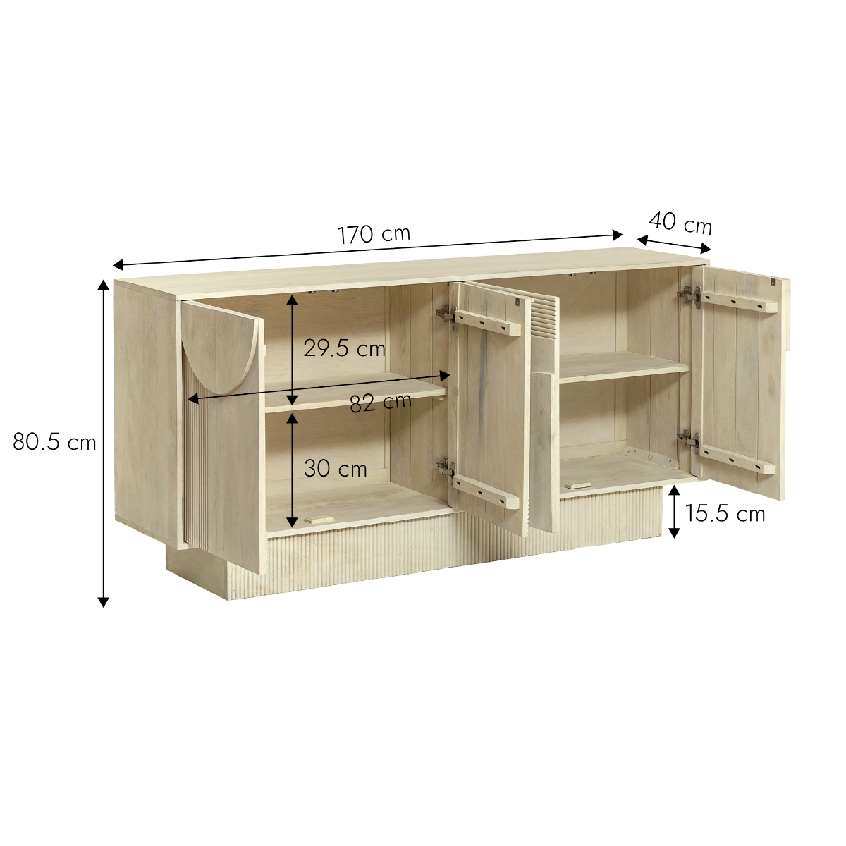 Buffet en bois de manguier blanchi Miliam