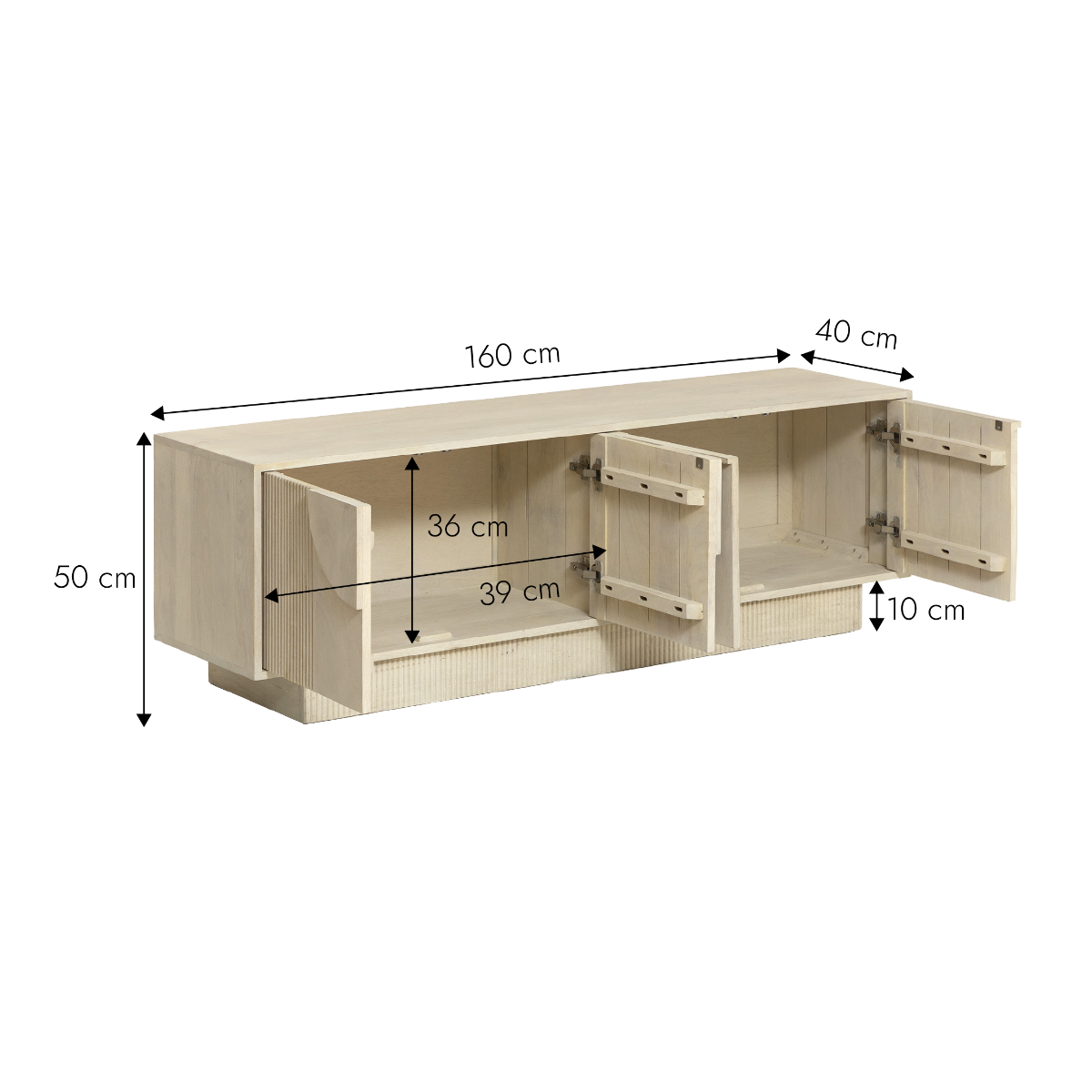 Meuble TV en bois de manguier blanchi Miliam