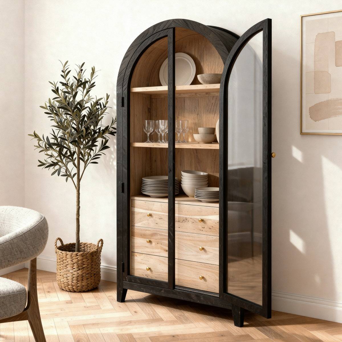 Vitrine en bois d'acacia noire Néven