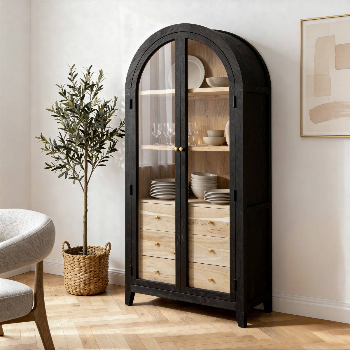Vitrine en bois d'acacia noire Néven
