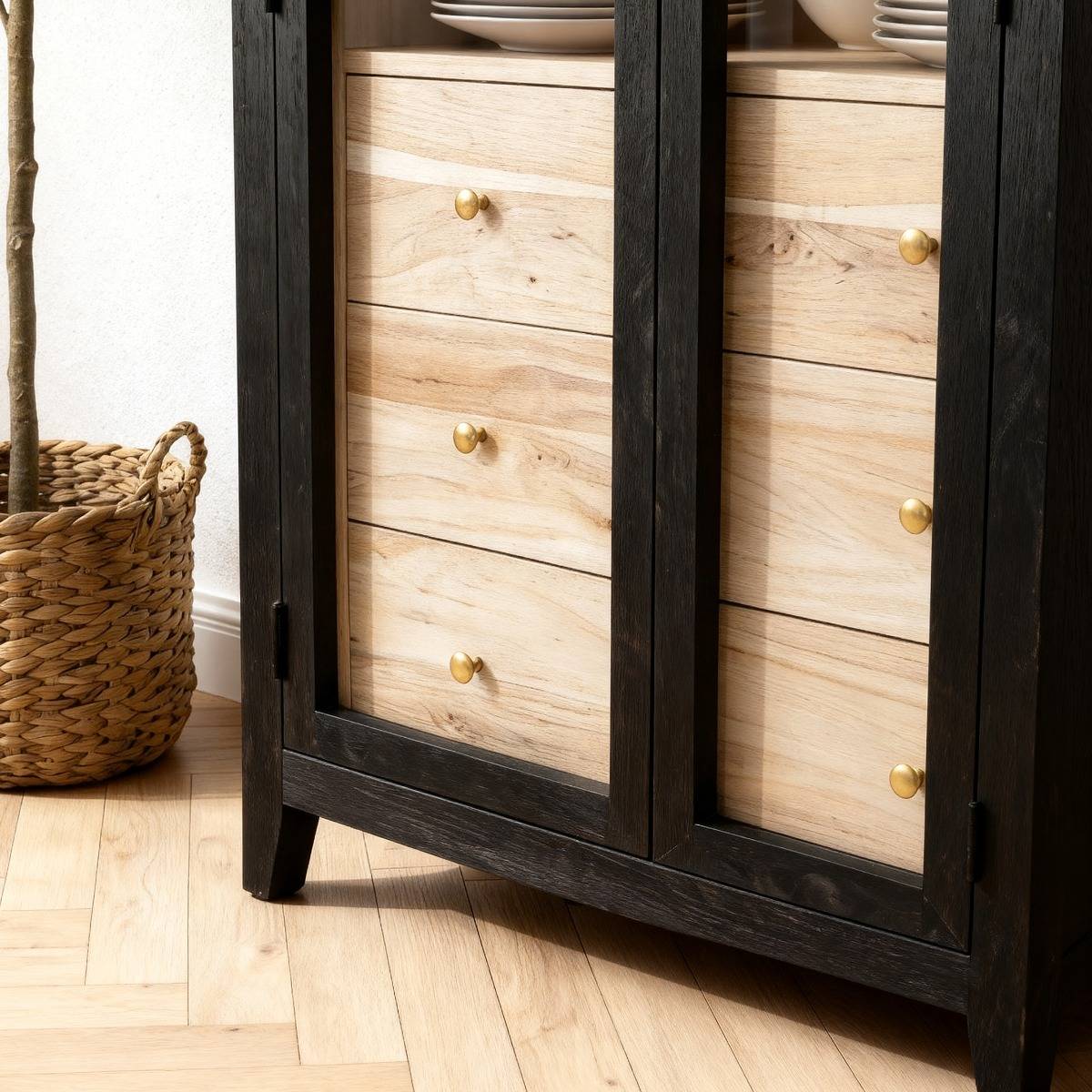 Vitrine en bois d'acacia noire Néven