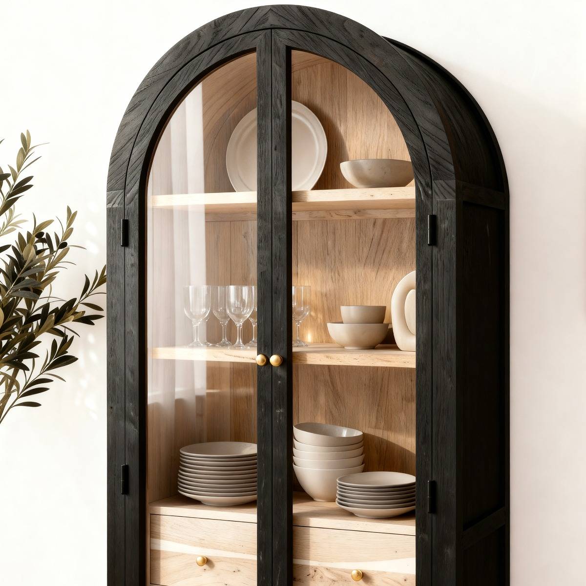 Vitrine en bois d'acacia noire Néven