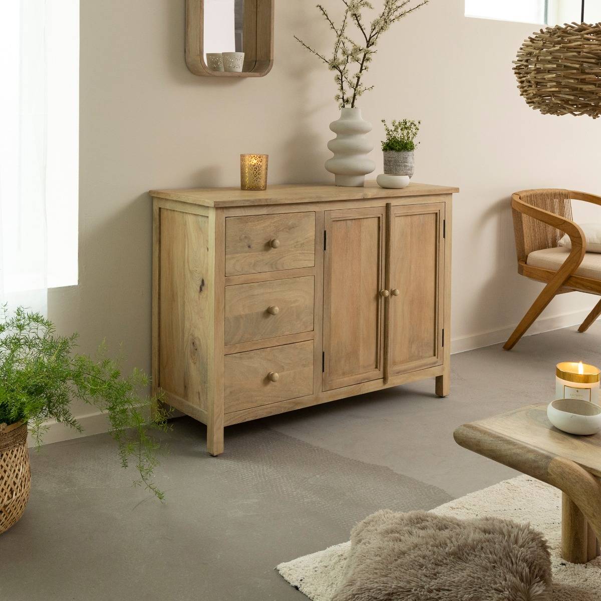 Buffet en bois de manguier blanchi Ronan