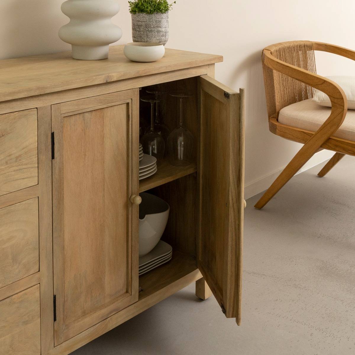 Buffet en bois de manguier blanchi Ronan