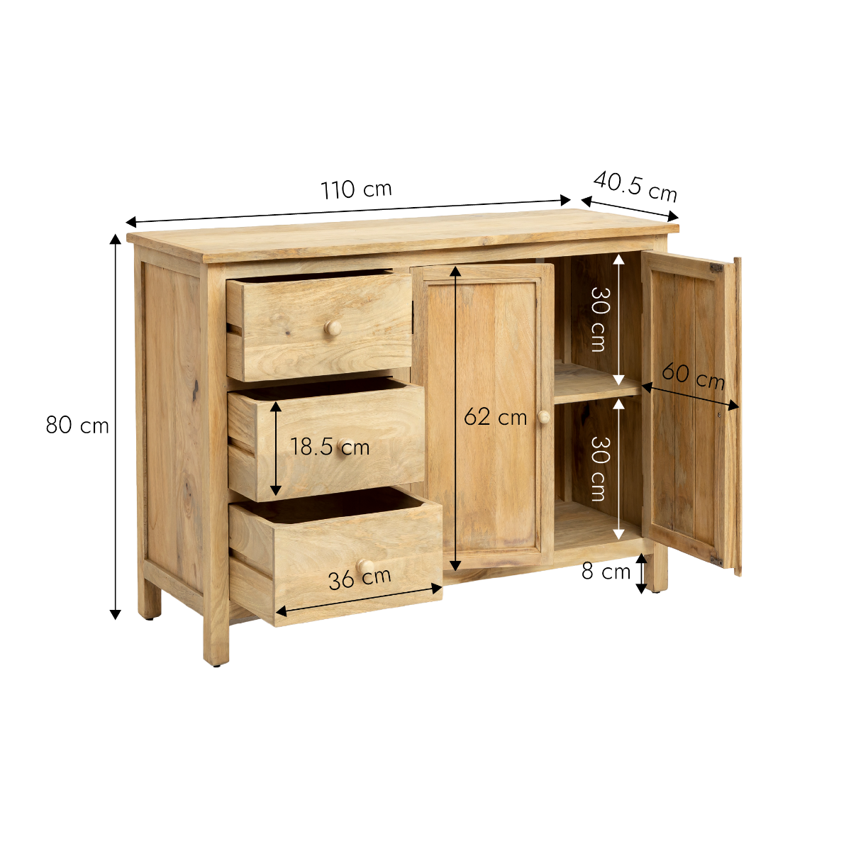 Buffet en bois de manguier blanchi Ronan