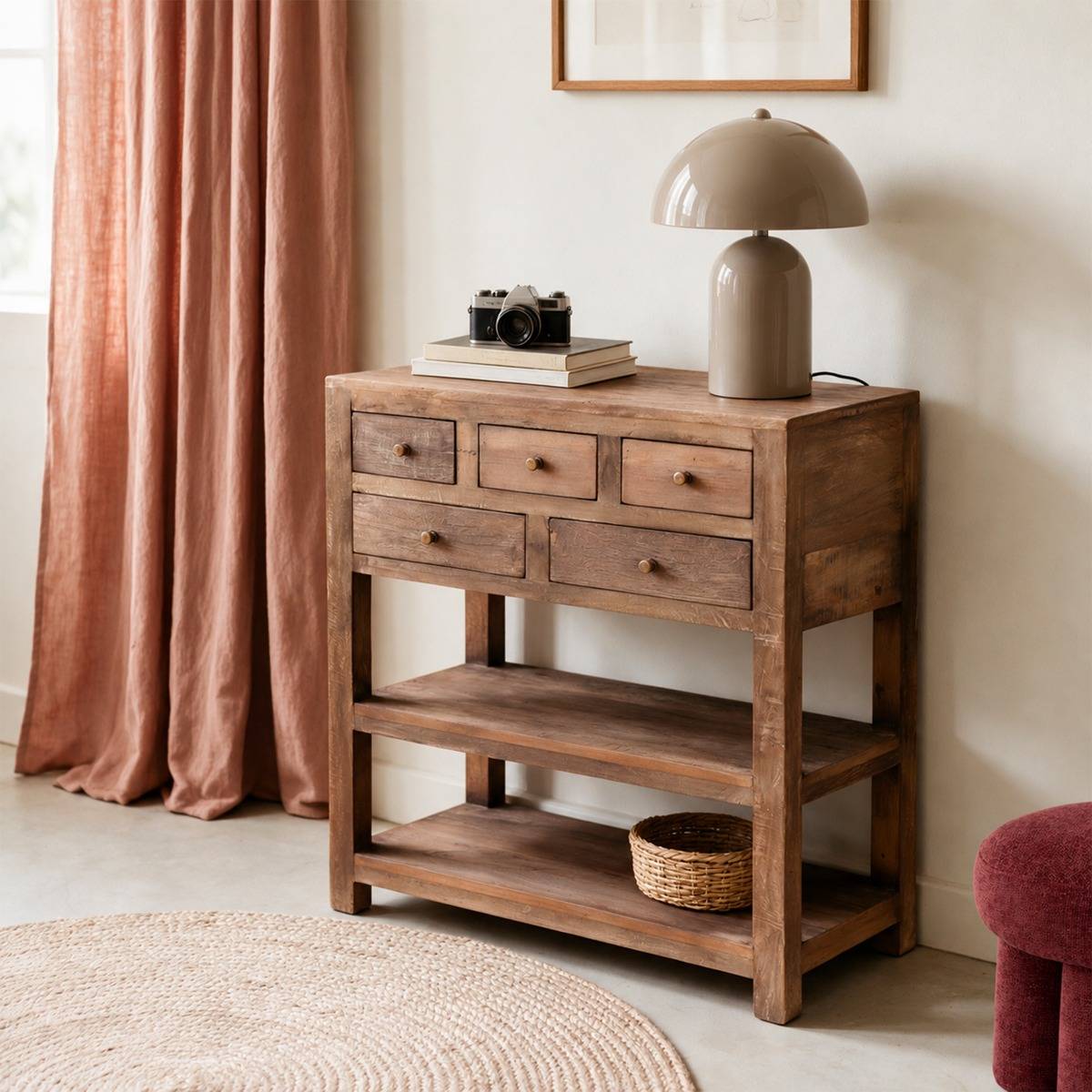 Console avec tiroirs en bois recyclé Indra
