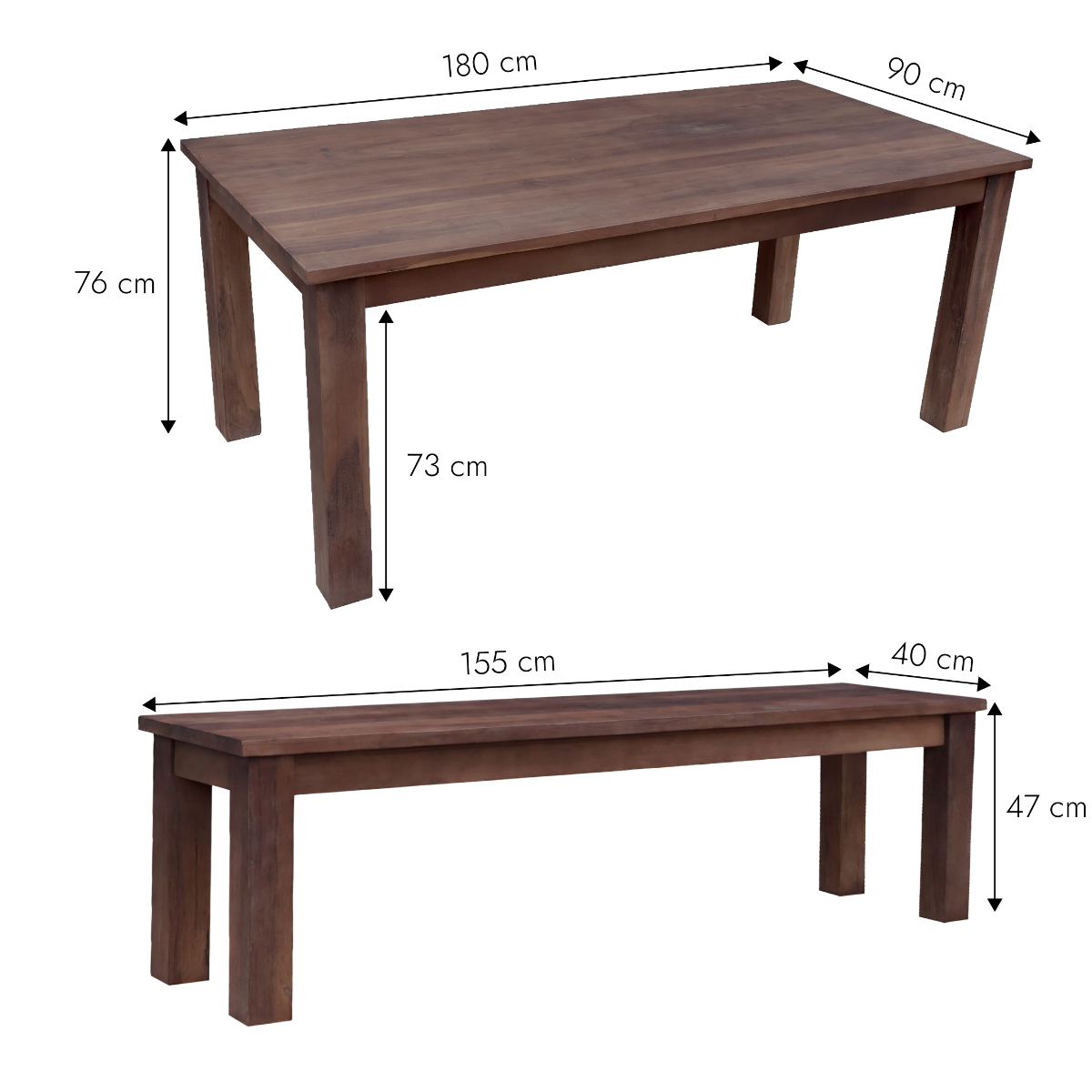Table à manger + 2 bancs en bois recyclé Indra