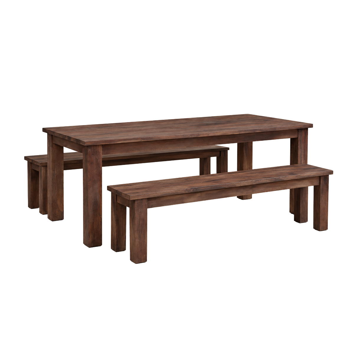 Table à manger + 2 bancs en bois recyclé Indra