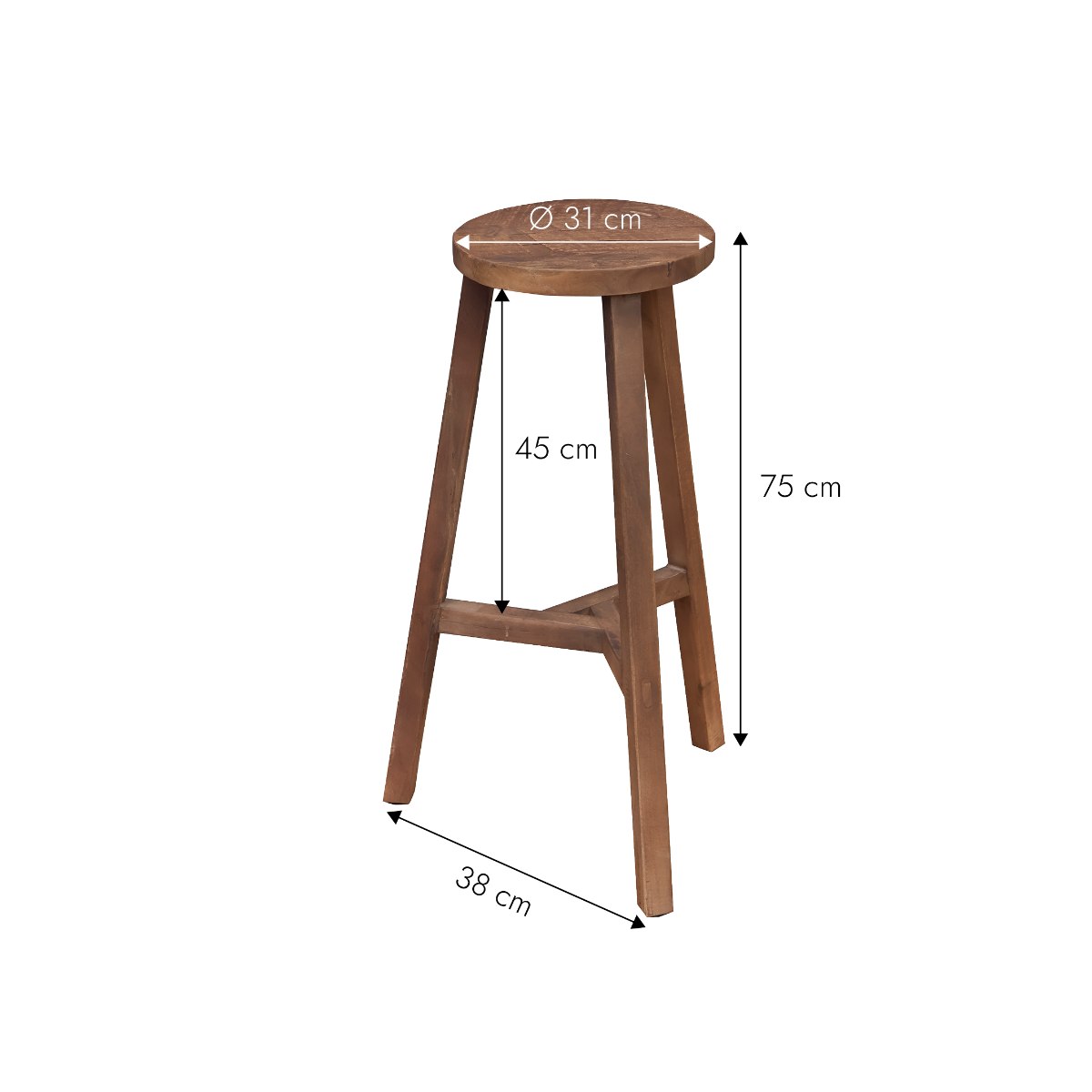 Tabouret de bar en bois recyclé Indra