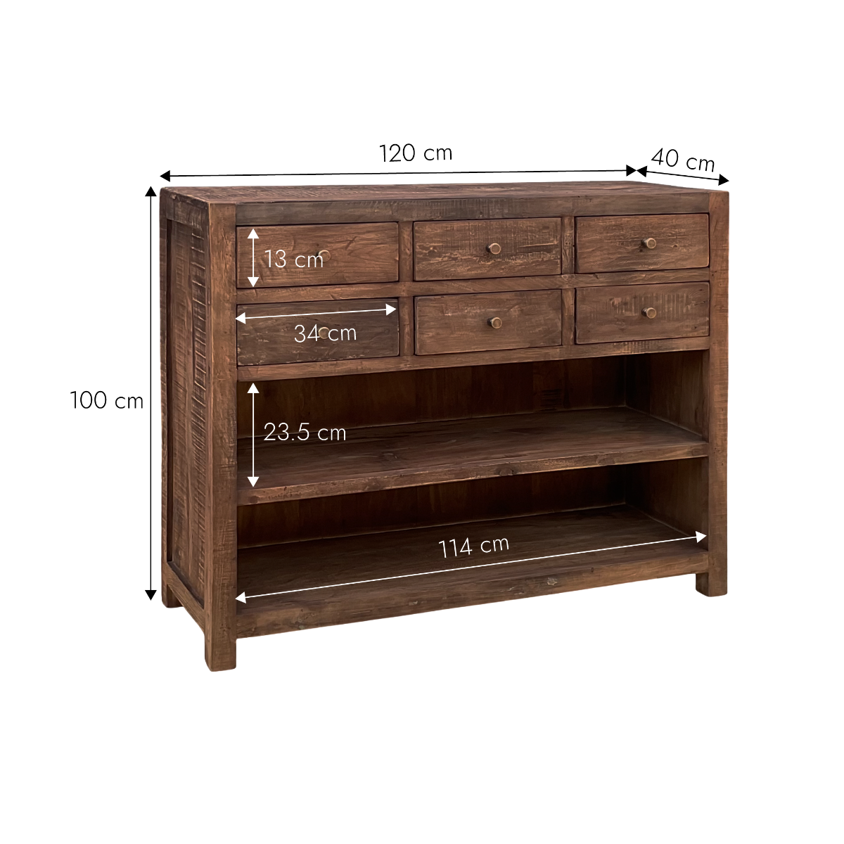 Buffet 6 tiroirs en bois recyclé Indra