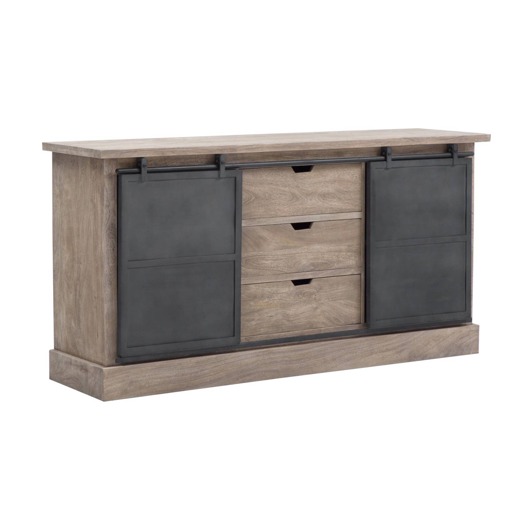 Buffet en bois de manguier brossé et métal gris foncé Helsinki