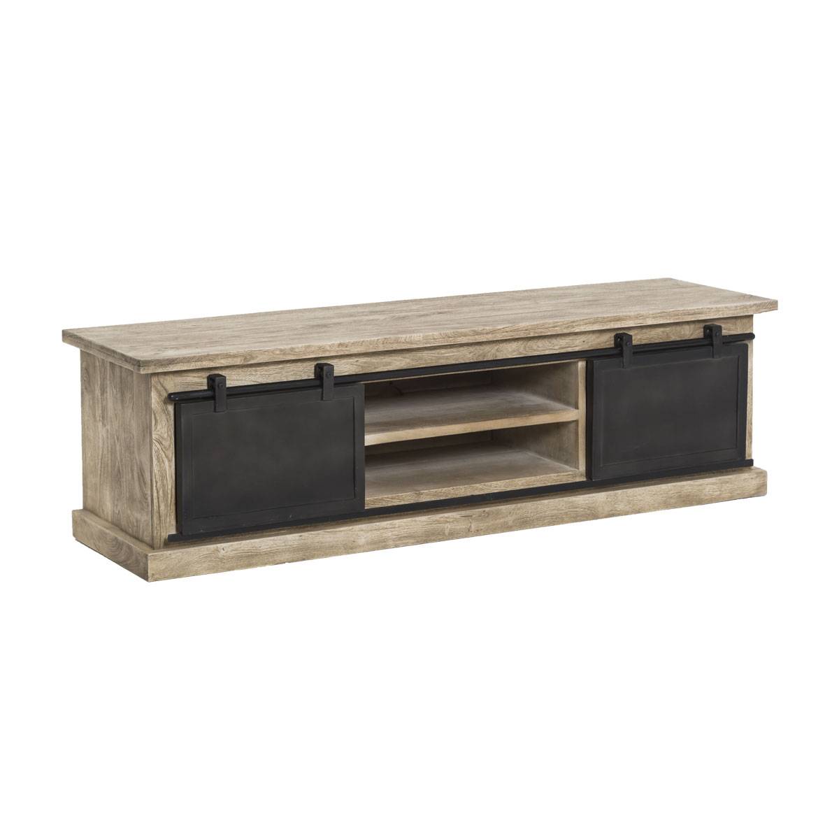 Meuble TV en bois de manguier brossé et métal 160 cm Helsinki