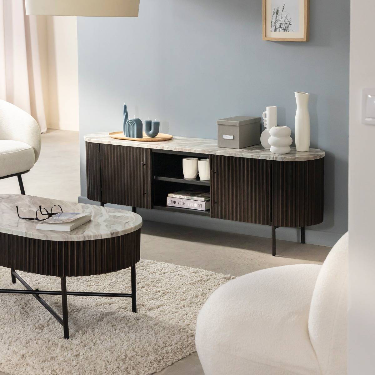 Meuble TV en métal et marbre Orlando