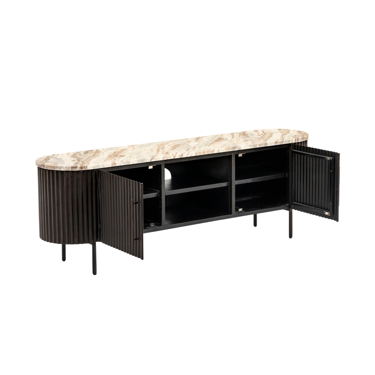 Meuble TV en métal noir et marbre Alfred