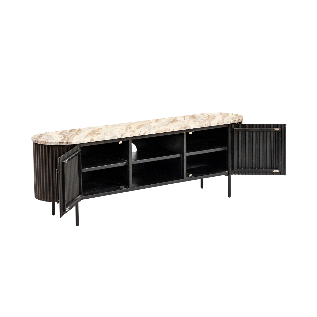 Meuble TV en métal noir et marbre Alfred