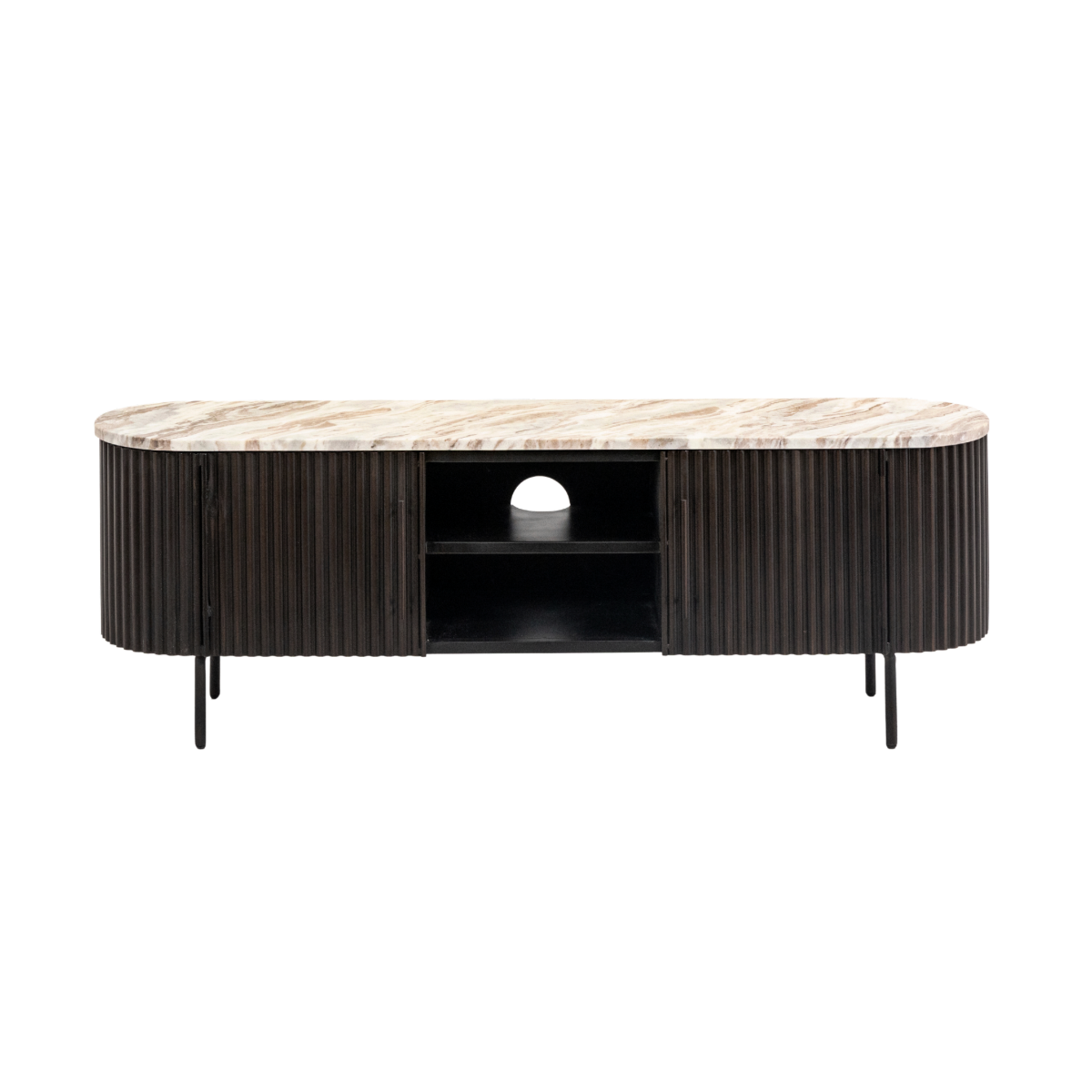 Meuble TV en métal noir et marbre Alfred