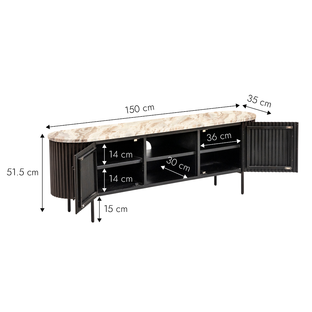 Meuble TV en métal et marbre Orlando