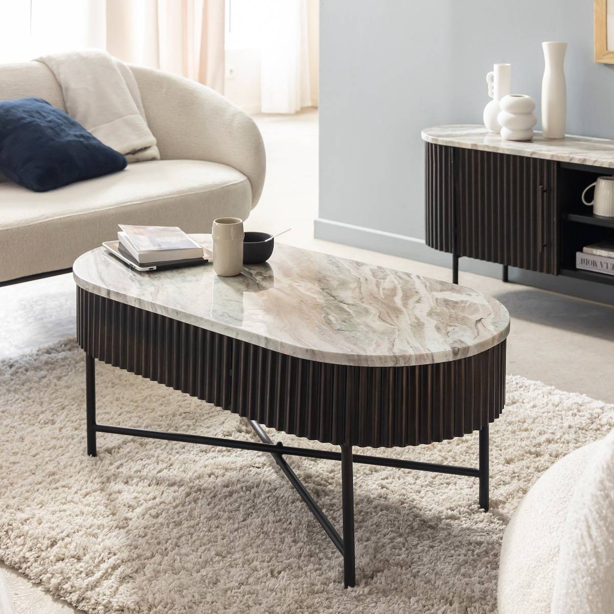 Table basse en métal et marbre Orlando