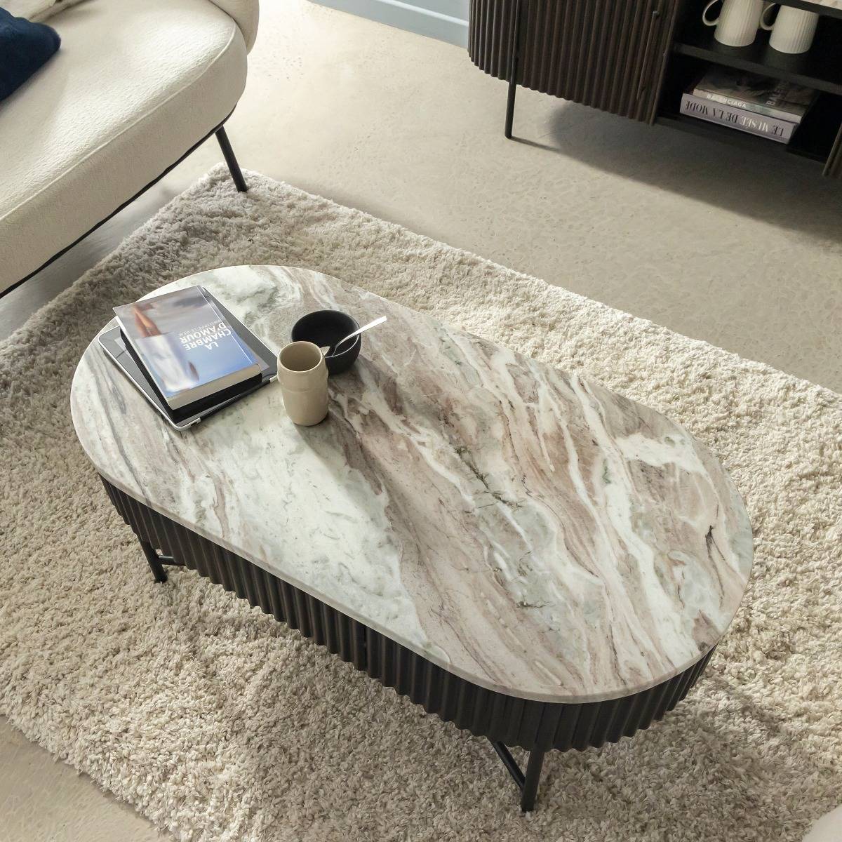 Table basse en métal et marbre Orlando