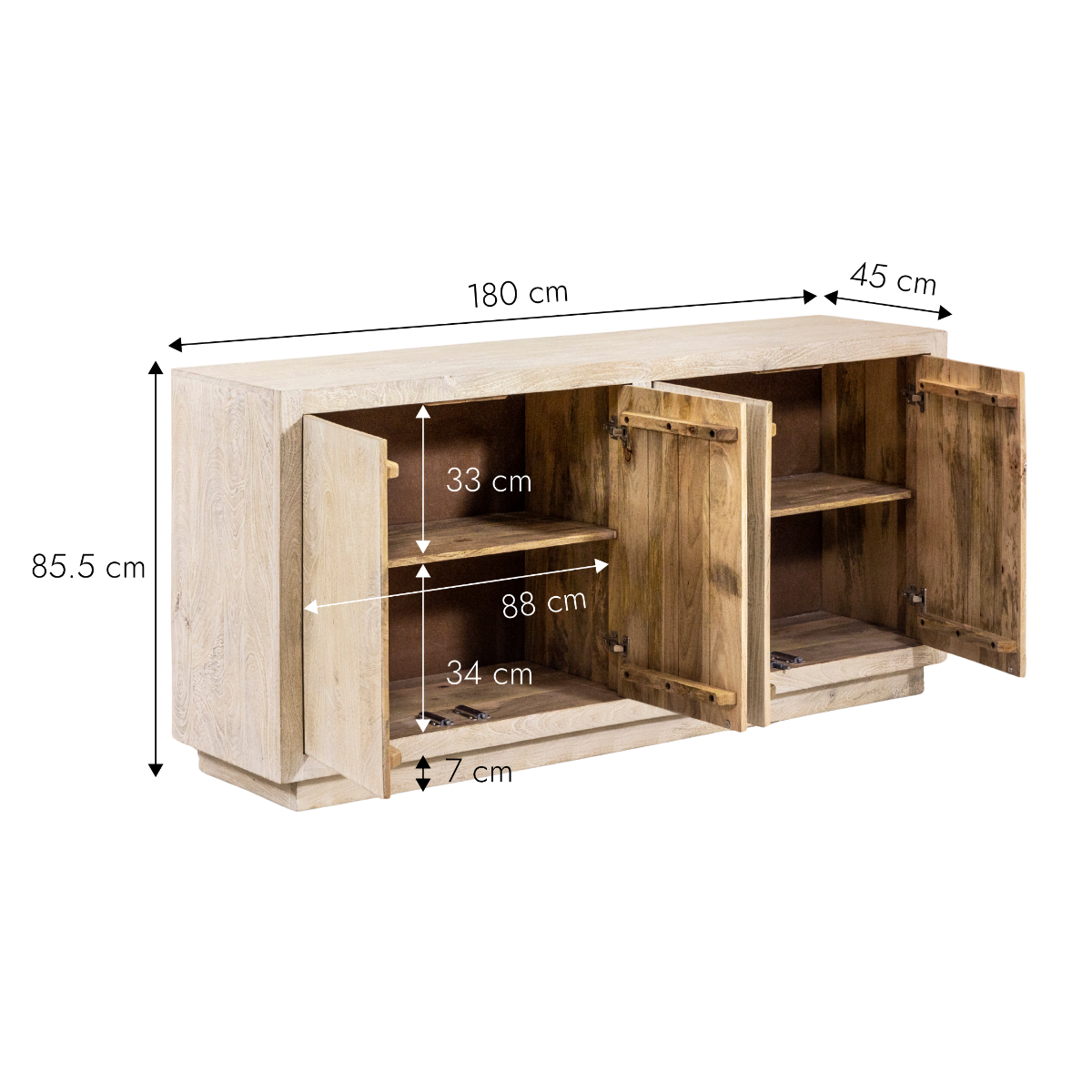 Buffet 4 portes en bois de manguier blanchi Alison