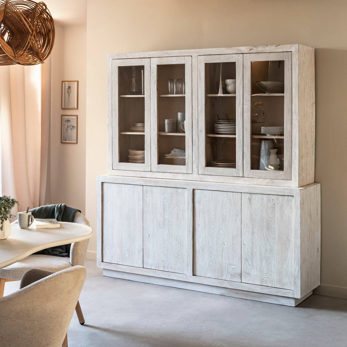 Vaisselier en bois de manguier blanchi Alison