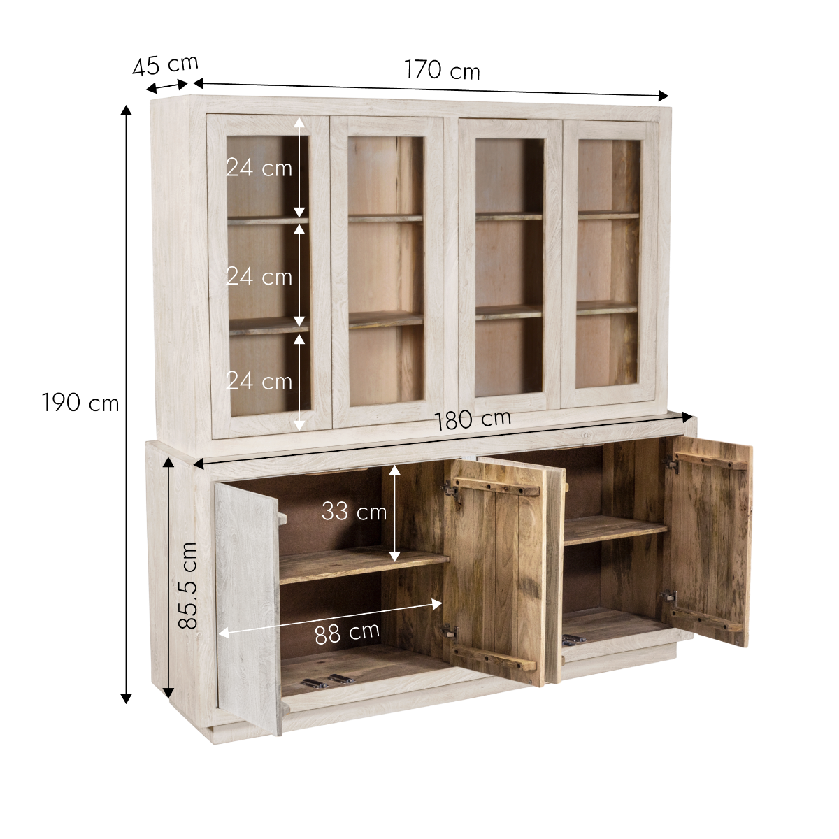 Vaisselier en bois de manguier blanchi Alison