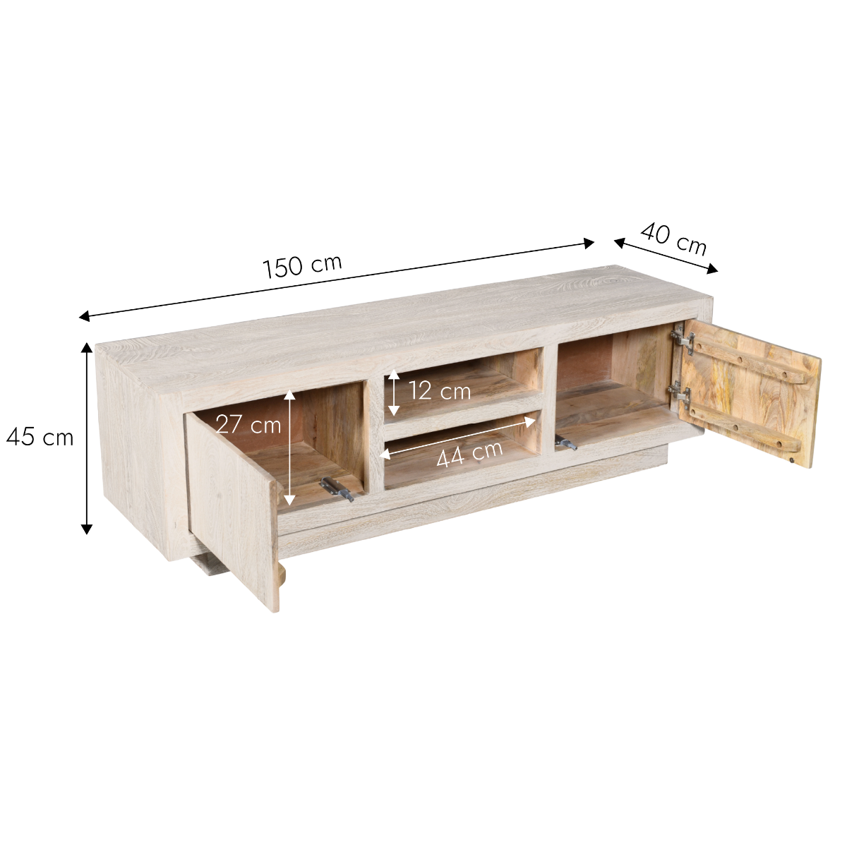 Meuble TV en bois de manguier blanchi Alison