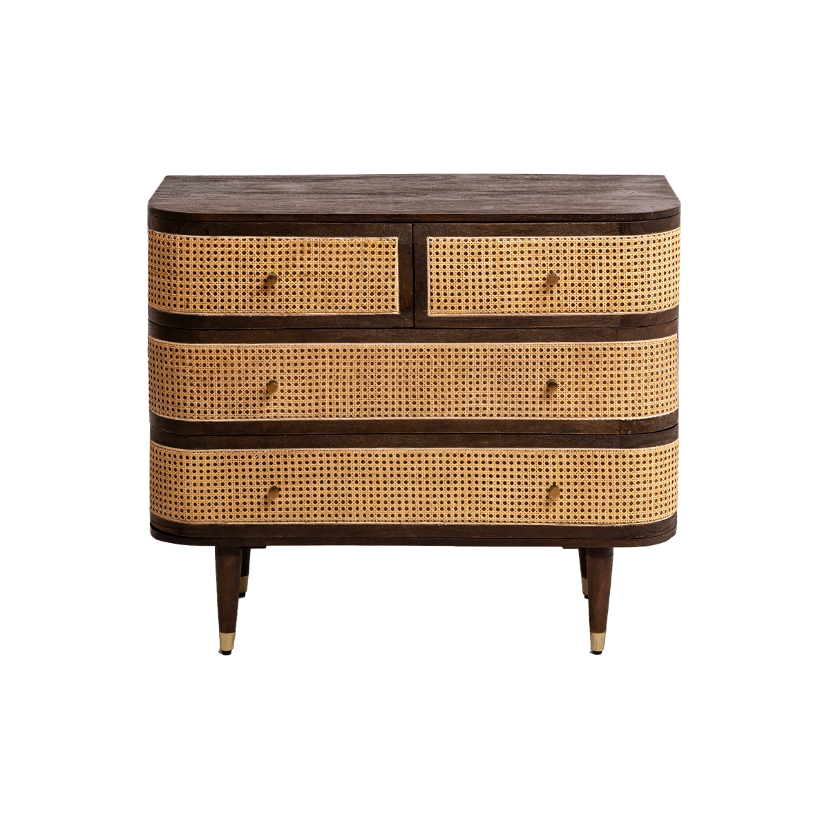 Commode 4 tiroirs en bois de manguier et cannage Soren