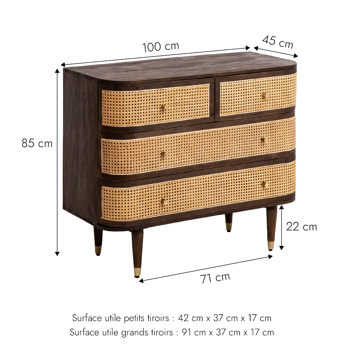 Commode 4 tiroirs en bois de manguier et cannage Soren