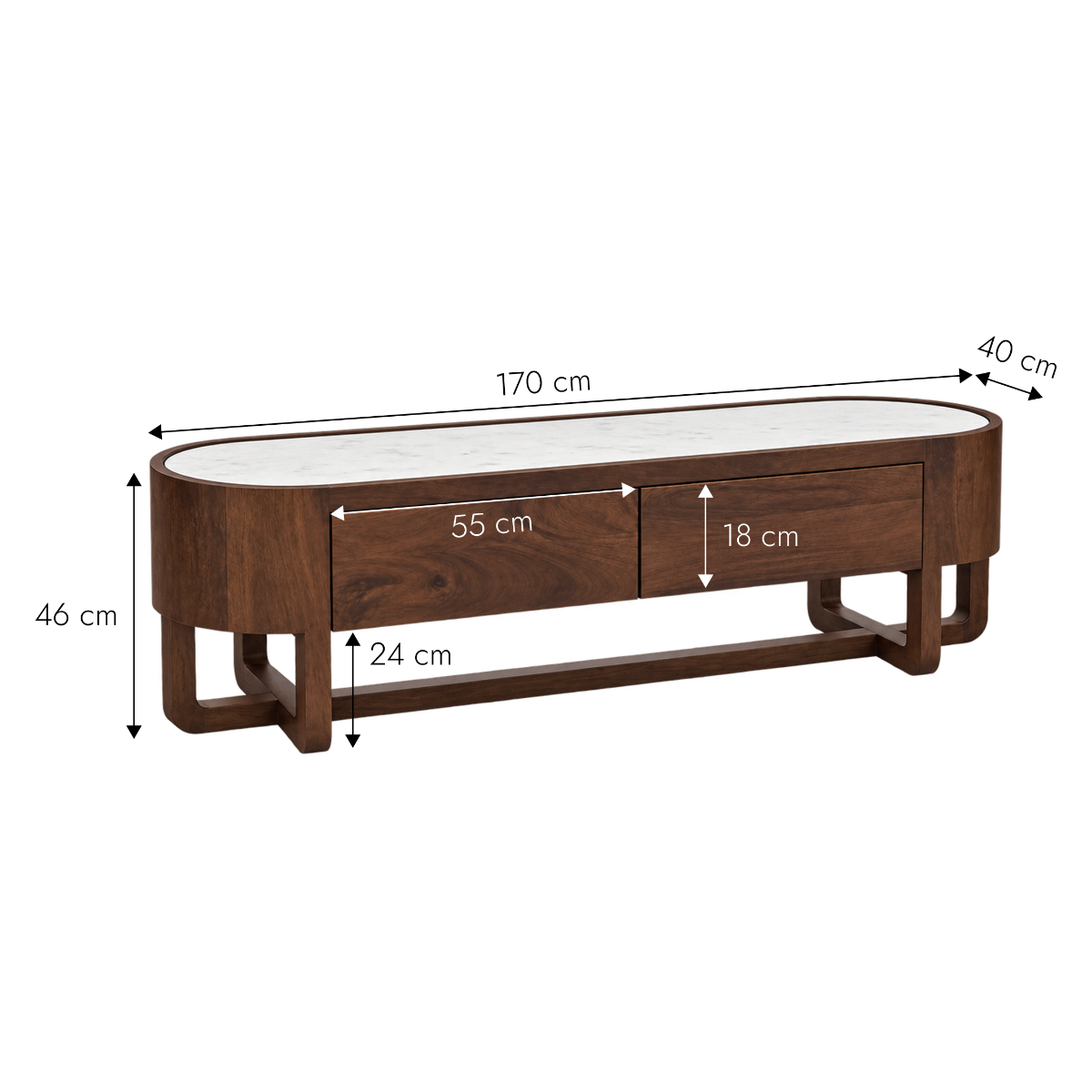 Meuble TV en bois de manguier et marbre Isidor