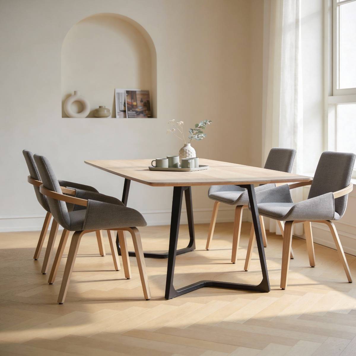 Chaise en bois de sapin et tissu gris chiné Calwen (lot de 2)