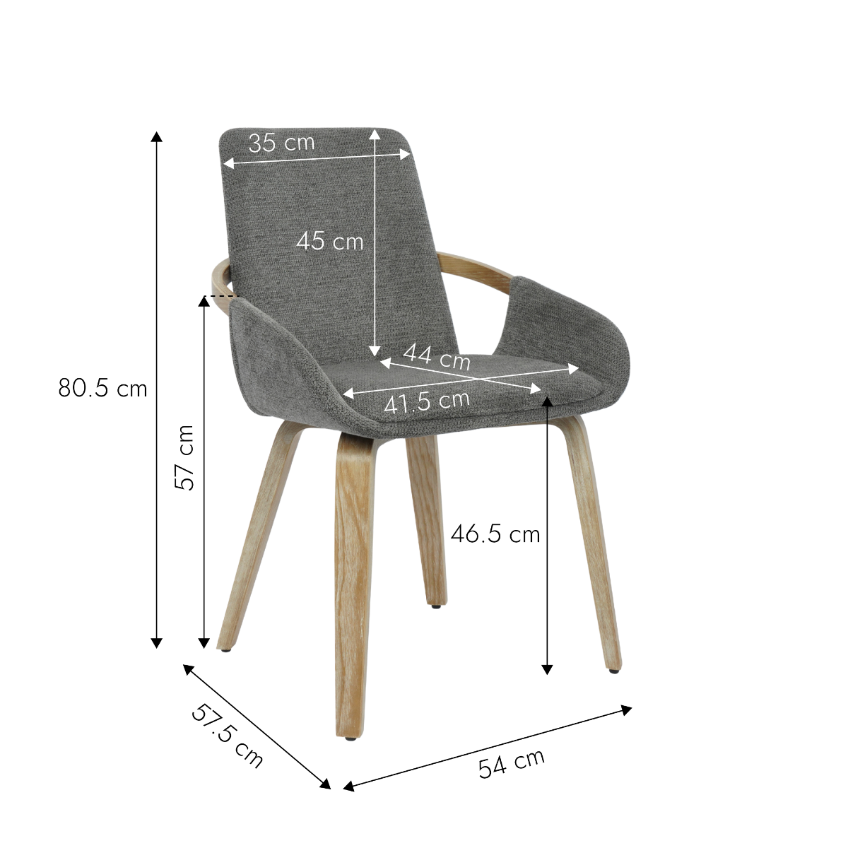 Chaise en bois de sapin et tissu gris chiné Calwen (lot de 2)