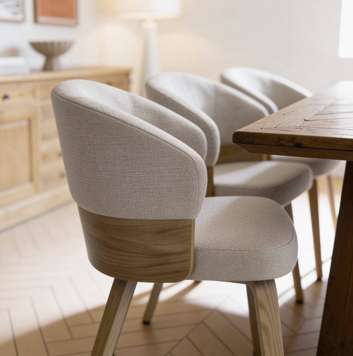 Chaise en bois de sapin et tissu gris chiné Milas (lot de 2)