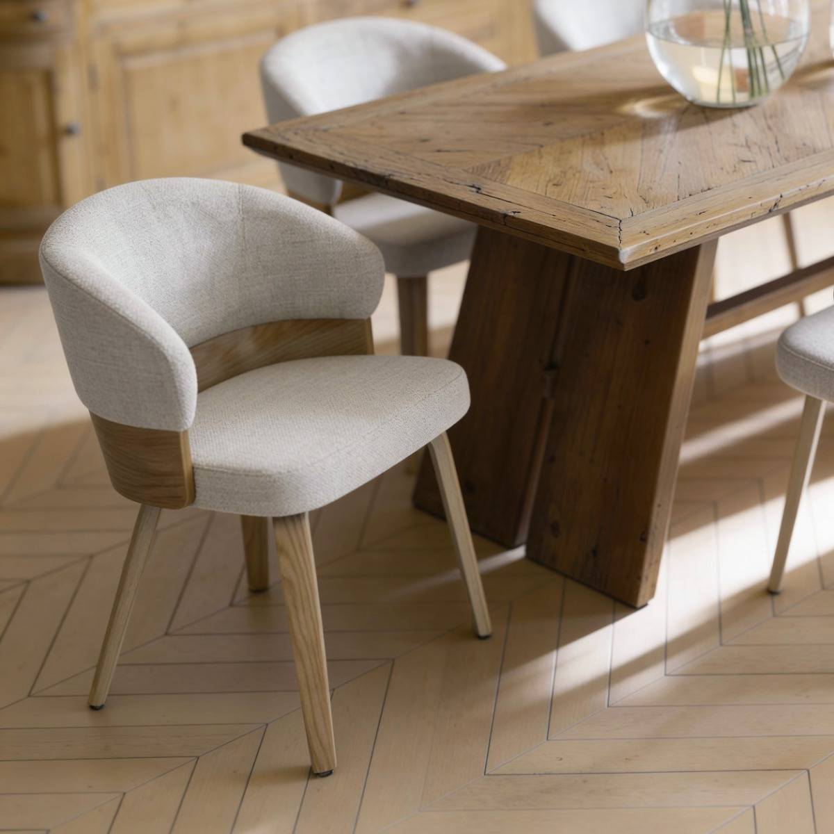 Chaise en bois de sapin et tissu gris chiné Milas (lot de 2)