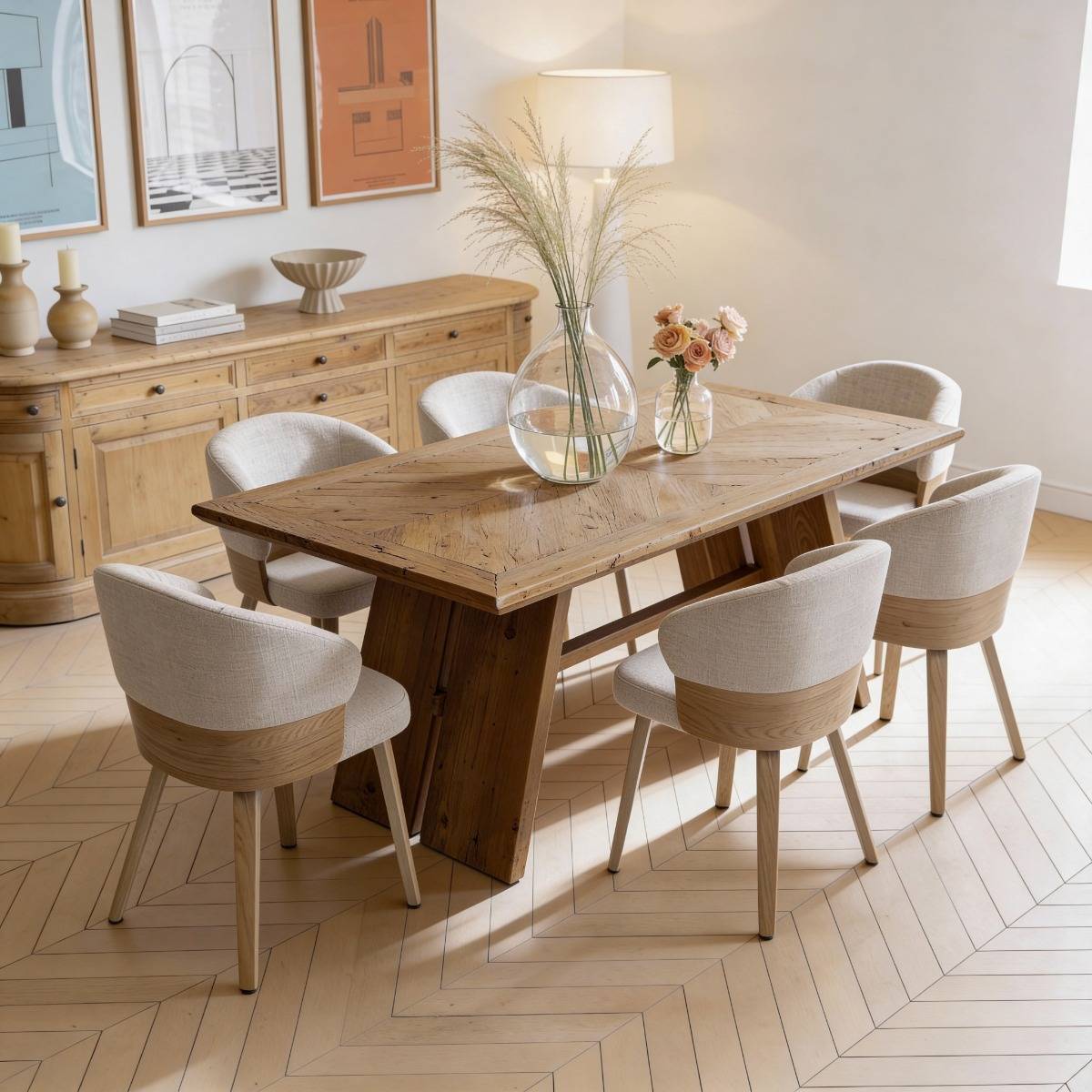 Chaise en bois de sapin et tissu gris chiné Milas (lot de 2)