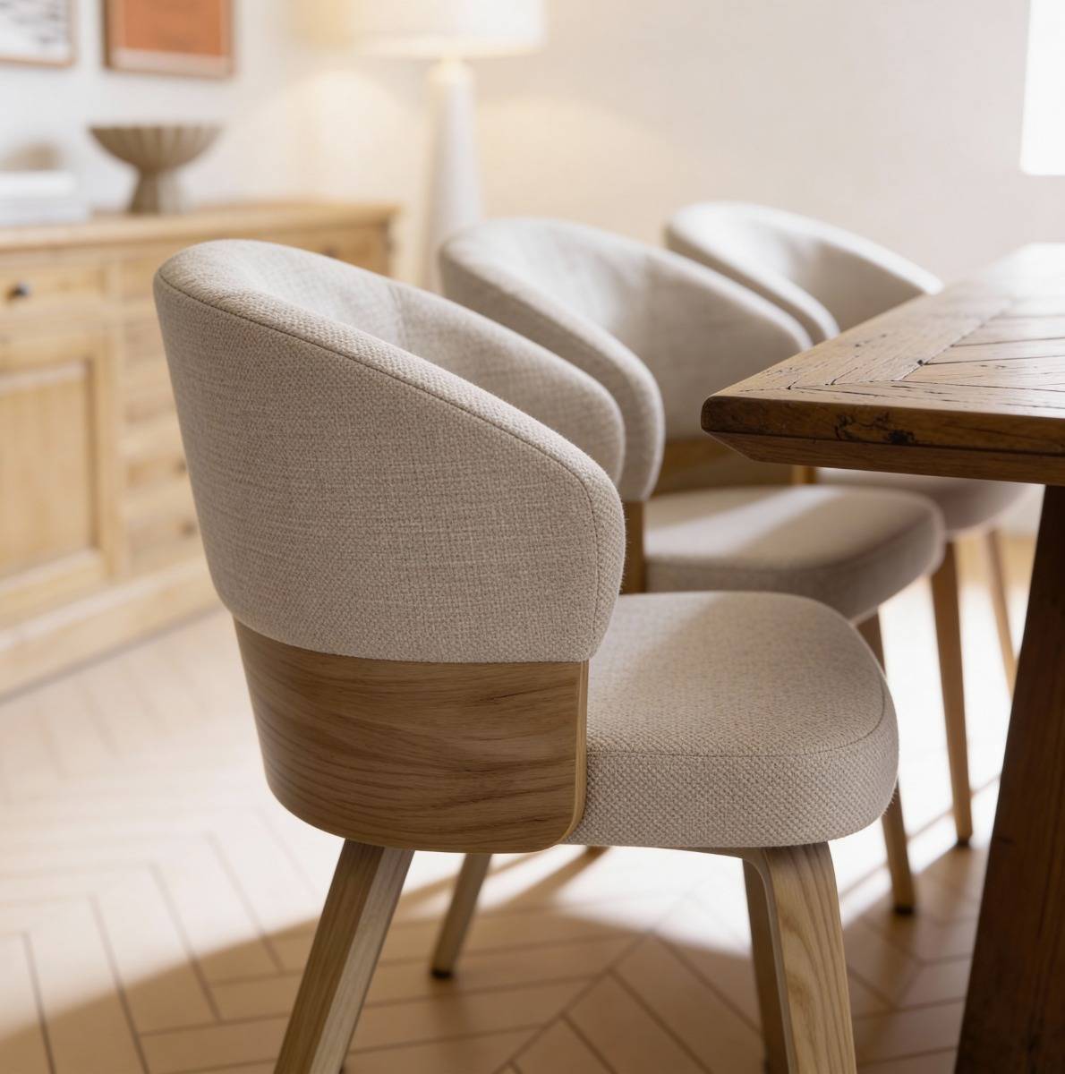 Chaise en bois de sapin et tissu gris chiné Milas (lot de 2)