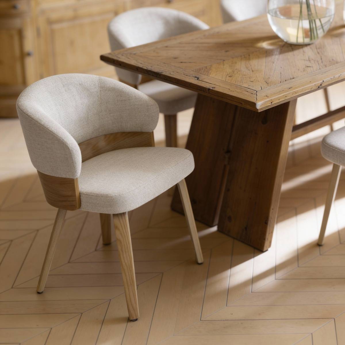 Chaise en bois de sapin et tissu gris chiné Milas (lot de 2)