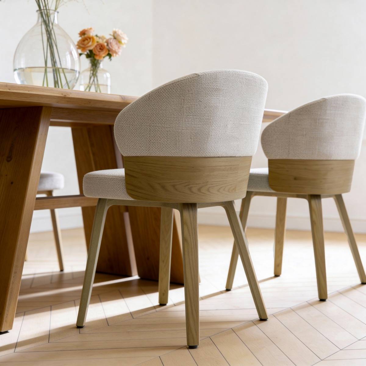 Chaise en bois de sapin et tissu gris chiné Milas (lot de 2)