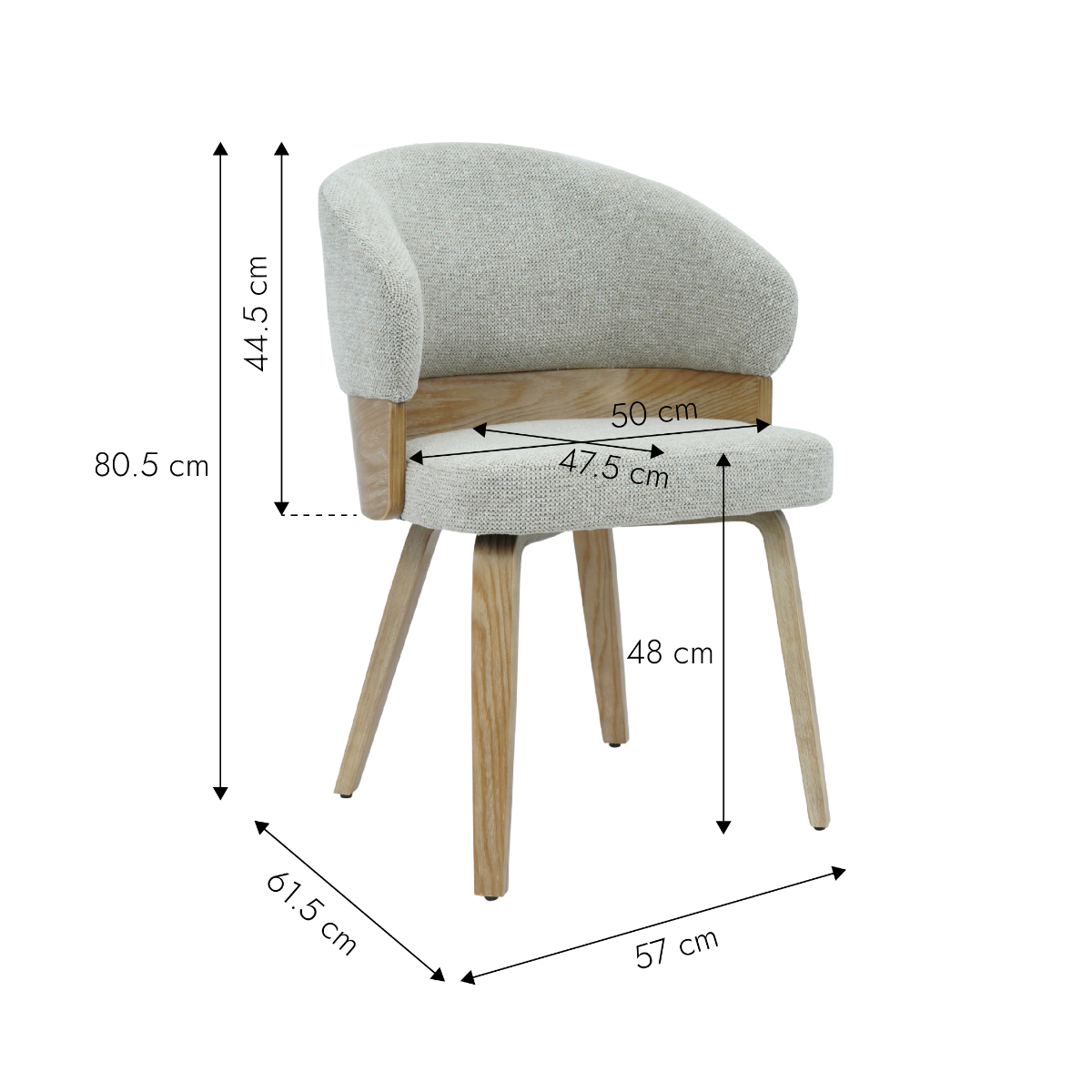 Chaise en bois de sapin et tissu gris chiné Milas (lot de 2)