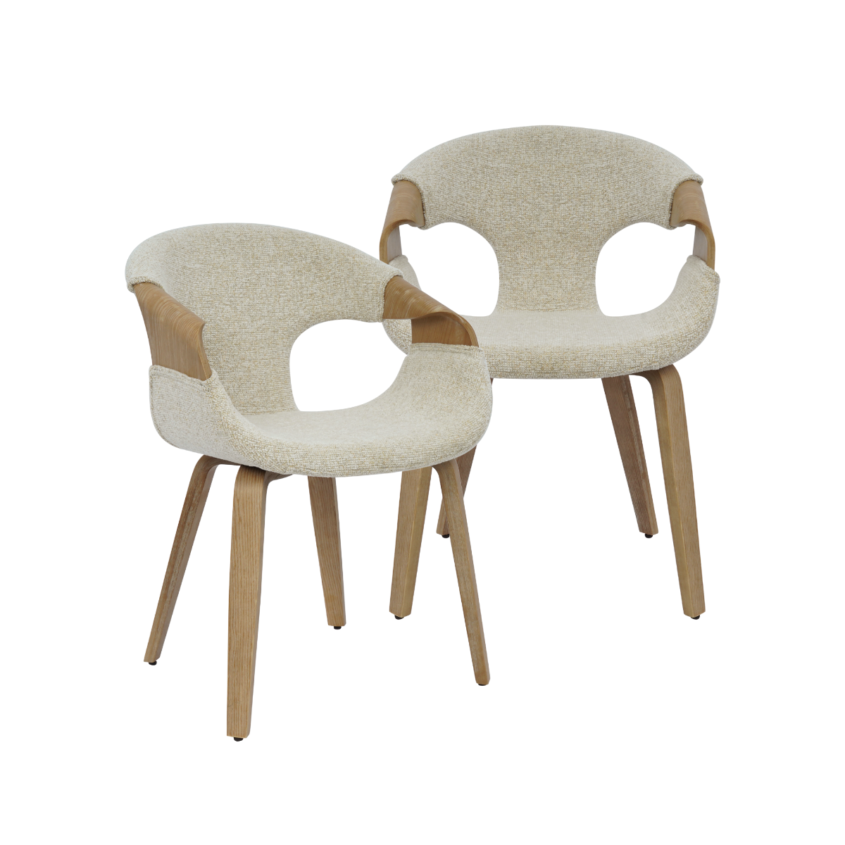 Chaise arrondie en bois de sapin et tissu écru Miriya (lot de 2)